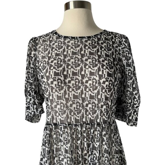 Baum Und Pferdgarten Jocelyn Black White Mesh Midi Dress Size S - Picture 4 of 9